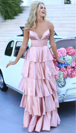 Robe de soirée élégante en satin à bretelles spaghetti et jupe évasée Y728