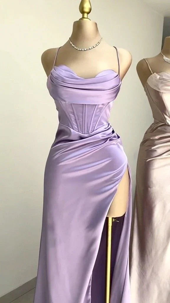 Vestido Comprido de Baile Formal Lavanda com Decote Coração de Sereia Y2507