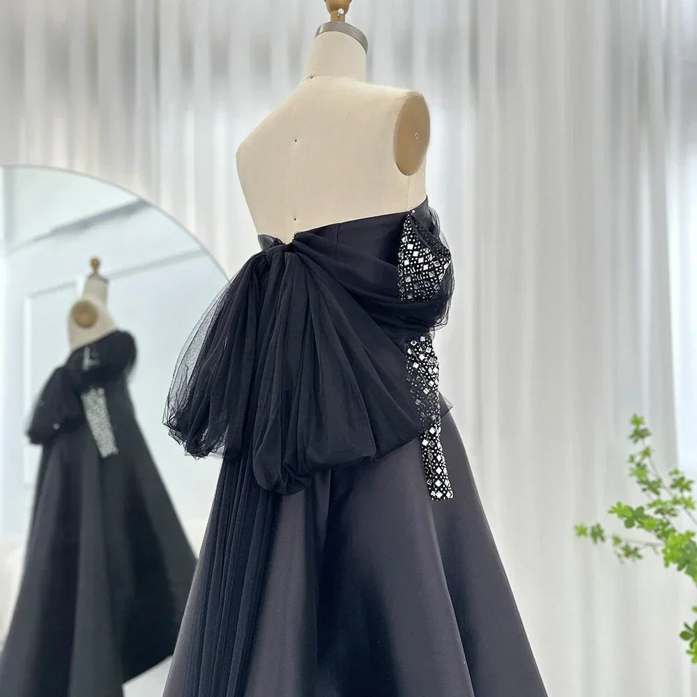 Vestidos de noche lujosos de Dubái para mujer Fiesta de boda Vestido de gala negro de manga larga para baile de graduación Y4621