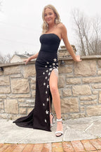 Roycebridal Collins | Vestido de fiesta de satén elástico, sin tirantes, con estrellas y flecos