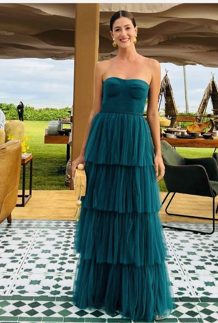 Robe de bal sans bretelles en tulle à volants, Robe de soirée élégante en tulle, Y2524