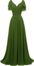 Brautjungfernkleid mit Rüschenärmeln, V-Ausschnitt, Chiffon, lang, formell, Hochzeits- und Abendkleid Y1315