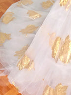 Wunderschönes goldfarbenes Tüllkleid mit schulterfreiem Ausschnitt, Ballkleid, A-Linien-Abendkleid, Abschlussballkleid Y8618