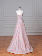 Vestido de Baile Deslumbrante Rosa com Lantejoulas e Contas em Corte A Vestido de Noite Y8637