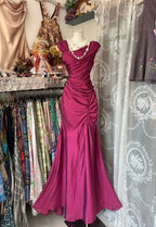 Vestido de Baile Elegante em Cetim com Franzidos, Modelo Sereia, Vestido de Noite Cor-de-Rosa Y8161