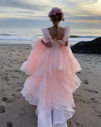 High Slit Dress Organza Trailing Prom Dress SYP181