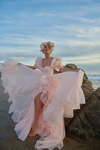 High Slit Dress Organza Trailing Prom Dress SYP181