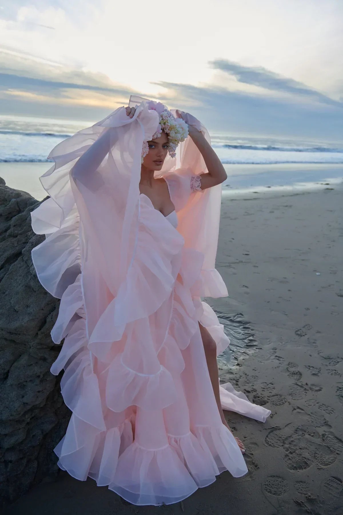 High Slit Dress Organza Trailing Prom Dress SYP181