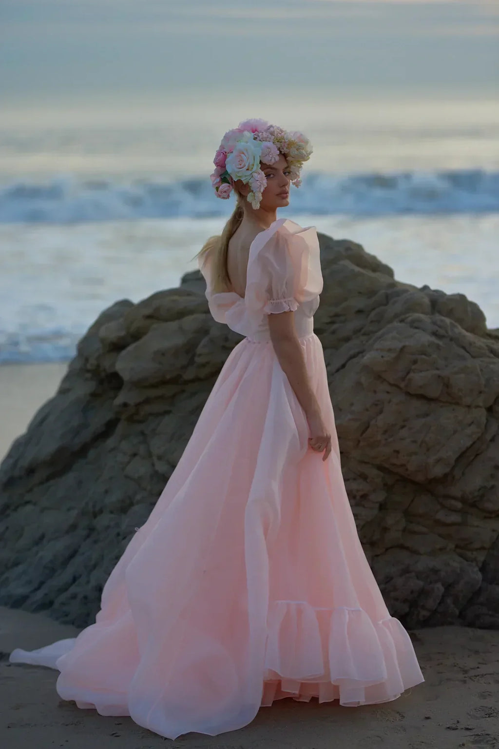 High Slit Dress Organza Trailing Prom Dress SYP181