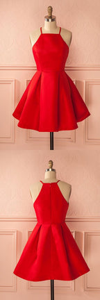 Simple Red A-line Short Straps Prom Dresses, Cheap Homecoming Dress for Girls