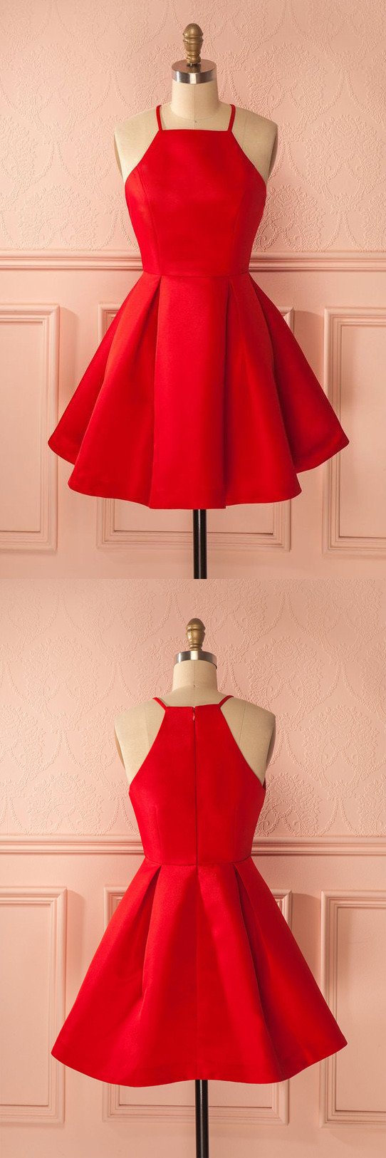 Schlichte rote A-Linien-Ballkleider mit kurzen Trägern, günstiges Homecoming-Kleid für Mädchen 