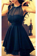 Chiffon Navy Blue Short Prom Dresses For Girls, Halter Homecoming Dress