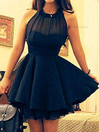 Chiffon Navy Blue Short Prom Dresses For Girls, Halter Homecoming Dress