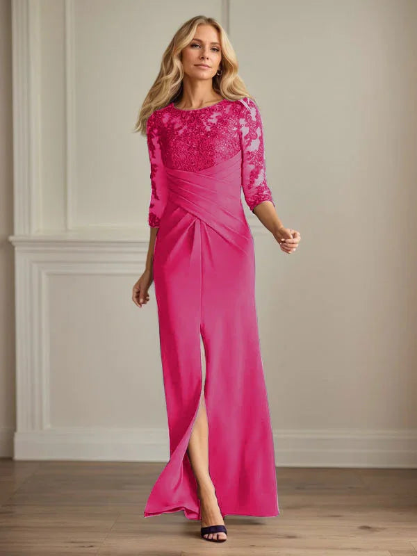 Abito da madre della sposa in crepe elasticizzato con fodera in pizzo color prugna