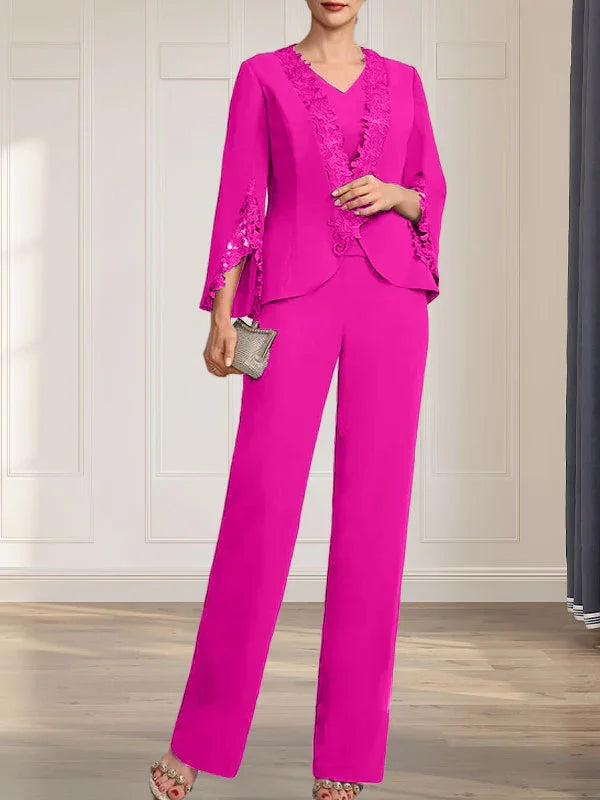 Getrennte Overall/Hosenanzug V-Ausschnitt bodenlanger Chiffon Brautmutterkleid
