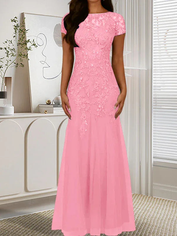 Abito in tulle con scollo a sirena e paillettes blu marina scuro