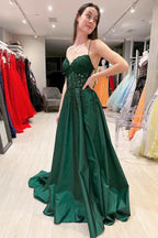 Hot Pink Floral Appliques Lace-Up A-Line Prom Evening Dress