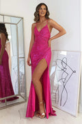 Vestido de noche brillante con abertura para baile de graduación