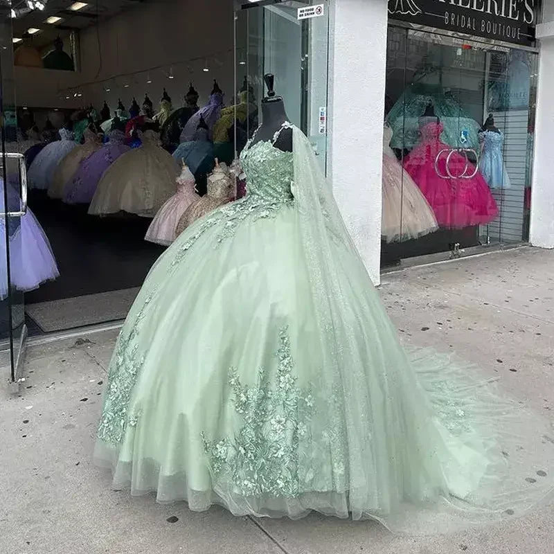 Robe de bal vert sauge avec appliques, robe de seize ans, robe de quinceañera Y2319