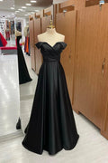 Robe de bal longue en satin noir asymétrique, robe de soirée longue noire formelle pour la remise des diplômes Y201