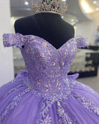 Vestido de baile com corpete lilás para Quinceañera mexicana, vestido de aniversário com rendas e apliques Y1476