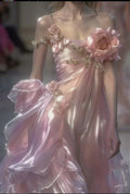 Classy Spaghetti Straps Pink Chiffon Prom Dress Evening Dress With 3D Flowers Y8336