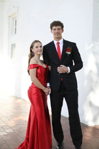 Red Off The Shoulder Prom Dress With Split Red Evening Gown Y6568