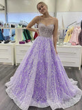 Herzausschnitt Offener Rücken Lila Spitzen Lange Ballkleider, Lila Spitzen Festliche Kleider, Lila Abendkleider Y1730