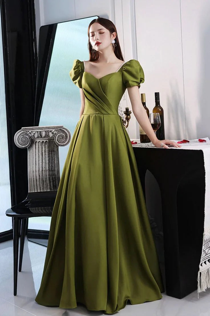 Vestidos largos de raso verde para fiesta Vestidos de noche en línea A Y7097