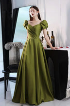 Vestidos largos de raso verde para fiesta Vestidos de noche en línea A Y7097