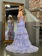 Roycebridal Andrea | Abito lungo da cerimonia in pizzo a balze con una spalla sola e taglio aderente