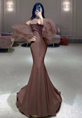 Vestido de noche marrón elegante de sirena para certamen Y7140