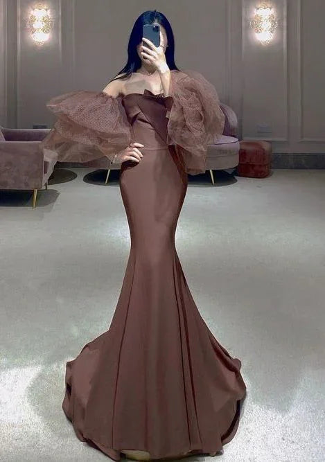 Vestido de noche marrón elegante de sirena para certamen Y7140