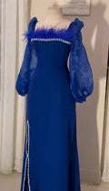 Vestido de noche vintage con escote cuadrado y mangas largas, vestido de gala de moda Y5014