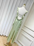 Vestido Elegante de Verão com Folhos, Fita e Costas Descobertas, Sexy para Mulher, Vestido de Noite Justo e Franzido, Y7390