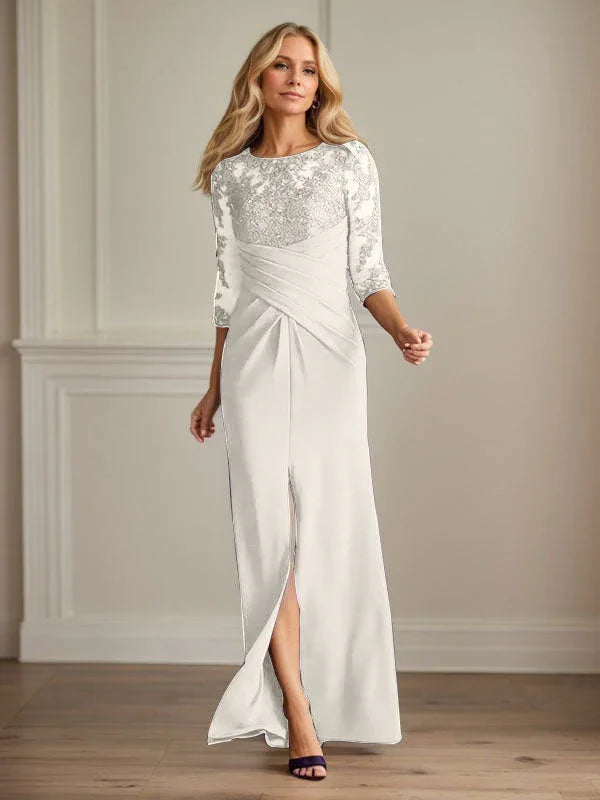 Abito da madre della sposa in crepe elasticizzato con fodera in pizzo color prugna