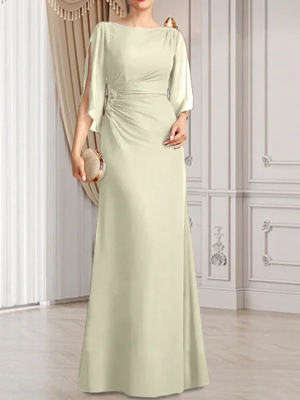Sheath/Column Scoop Floor-Length Chiffon Mother of the Bride Dress With Pleated Beading