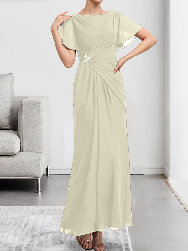 A-line Scoop Illusion Tea-Length Chiffon Lace Mother of the Bride Dress With Beading Sequins