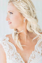 Ivory A Line Wedding Dress V Neck Sleeves Illusion Lace Bodice Deep V Back Tulle