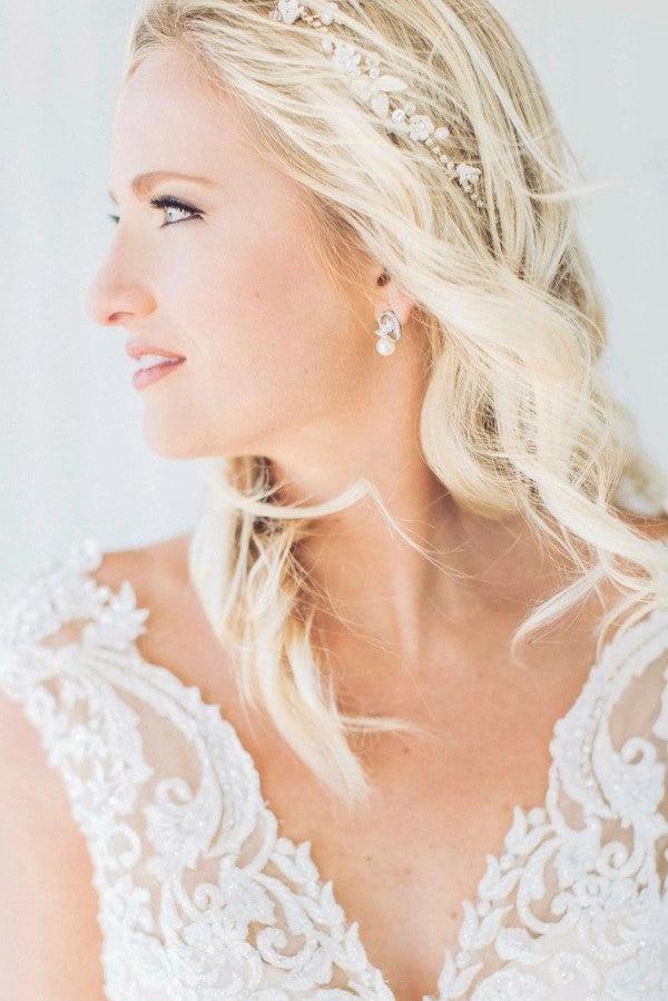 Ivory A Line Wedding Dress V Neck Sleeves Illusion Lace Bodice Deep V Back Tulle