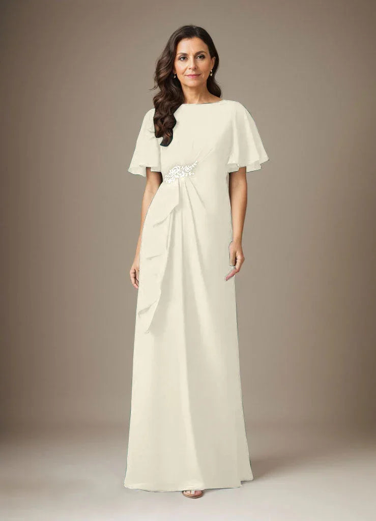 Abito a guaina blu scuro in chiffon con perline