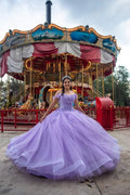 Vestido de Baile com Aplicações em Tule Lilás Vestido de Quinceanera Vestido Doce 16 Y6243