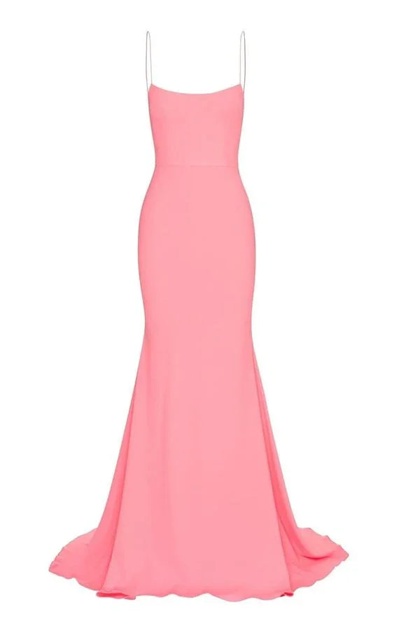 Robe longue de bal sirène rose à fines bretelles robe de soirée Y272