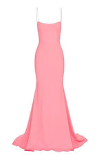 Robe longue de bal sirène rose à fines bretelles robe de soirée Y272