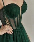 Vestido de Noite Brilhante Verde Corpete Vestido de Noite em Linha A Y6339