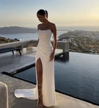 Vestido de Baile Branco Elegante Sem Alças Vestido de Noite Branco Y7290