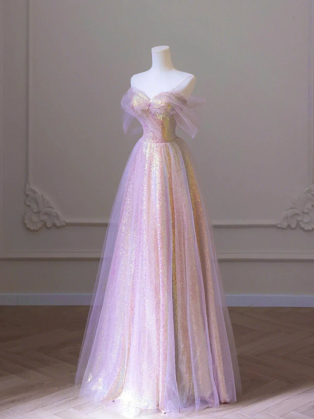 Robe de bal longue en tulle brillant à sequins, robe de soirée évasée décolletée Y1416