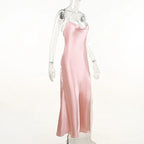 Vestido largo de fiesta rosa sirena sexy, vestido de noche rosa sin espalda Y1933