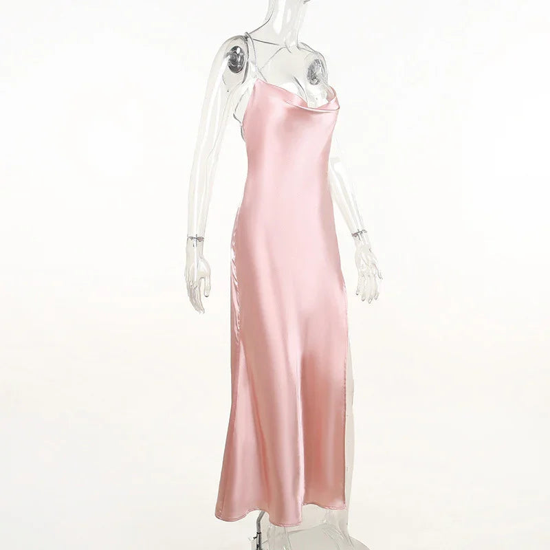 Vestido largo de fiesta rosa sirena sexy, vestido de noche rosa sin espalda Y1933