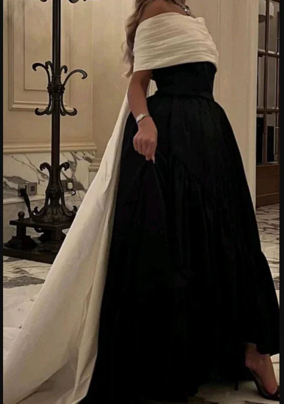 Robes de bal de satin noir et blanc de luxe avec traîne amovible, robe de cocktail sur mesure pour soirée Y5025
